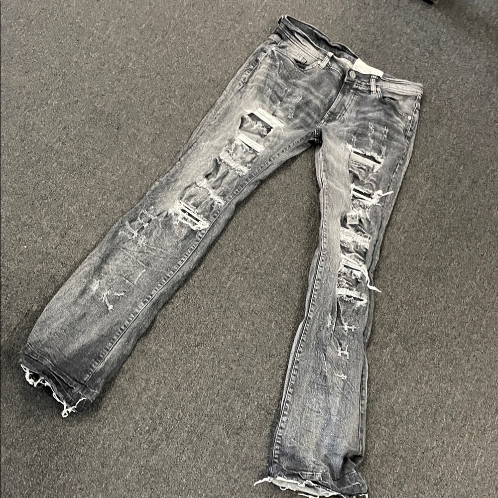 Men’s Rare Distressed Black Jeans Used Sz 32x36 Pre Owned FWRD Denim